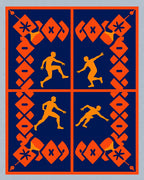 Orange Figures Blue Geometric Narrative Rug
