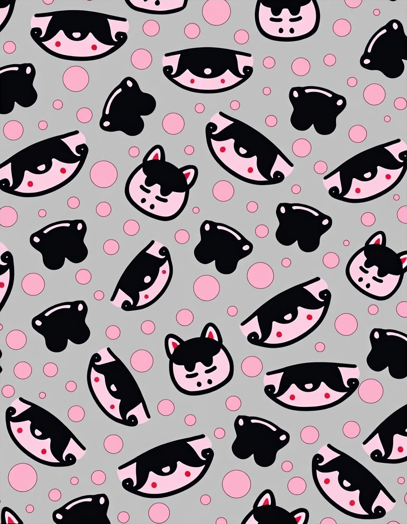 Cute Kawaii Cat Faces Pink Polka Dots Rug