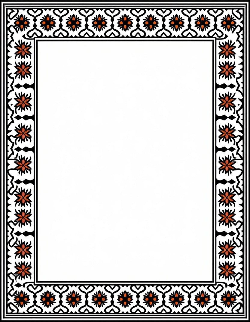 Orange Floral Black Outlined Border Rug