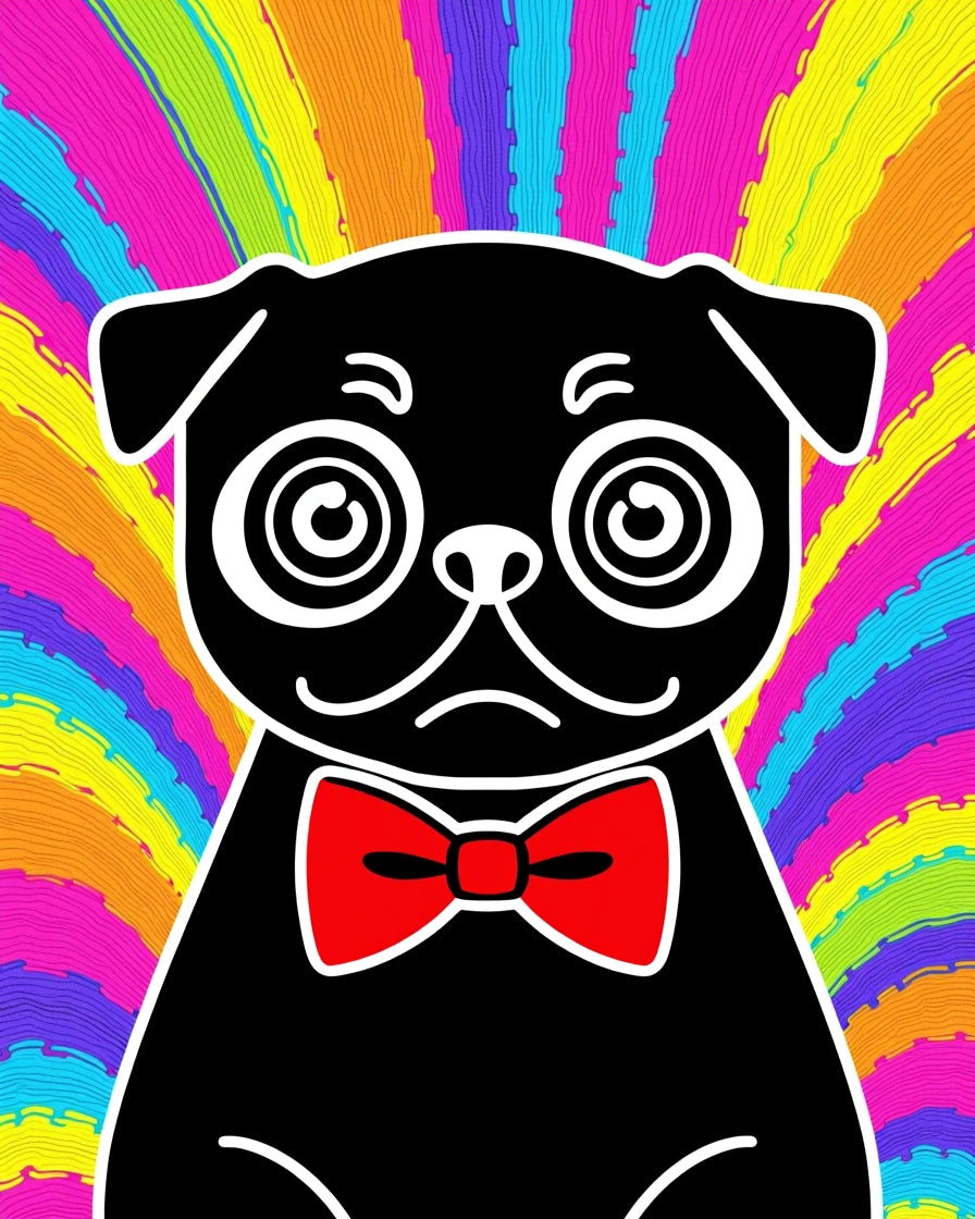 Groovy Black Pug Red Bowtie Rainbow Rug