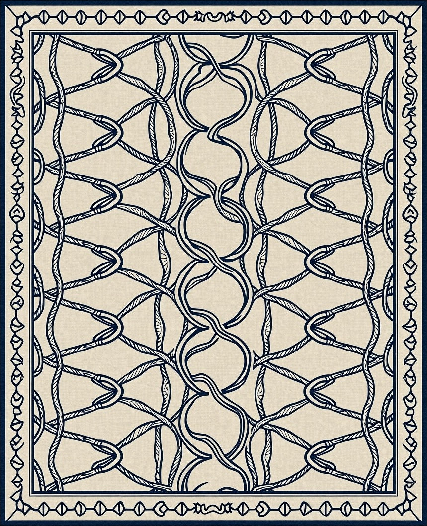 Naval Blue Intertwined Rope Grid Rug