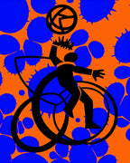 Bold Orange Blue Figure Ball Rug