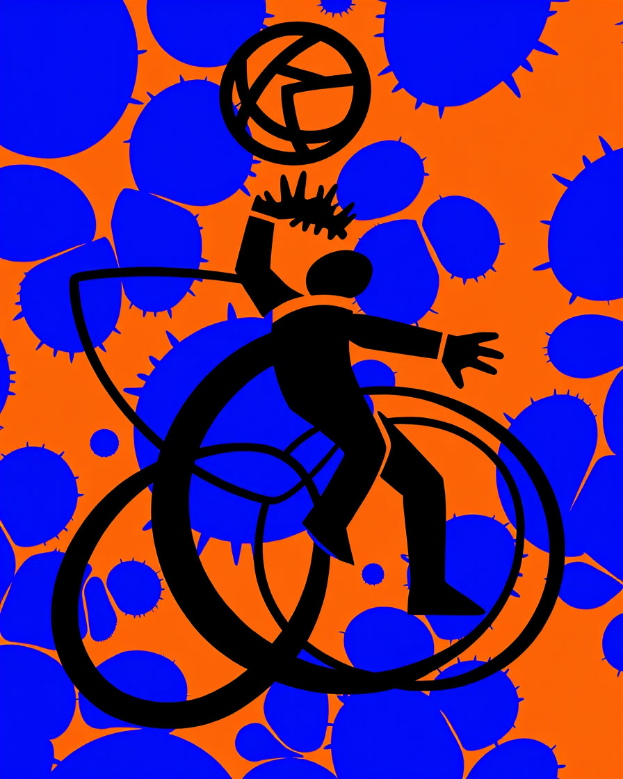 Bold Orange Blue Figure Ball Rug