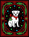 Festive white dog with red accents Rug