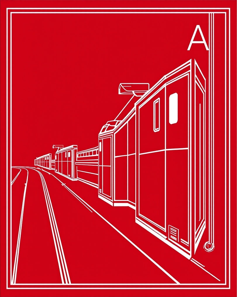 Crimson Train Locomotive Perspective Rug
