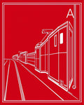 Crimson Train Locomotive Perspective Rug
