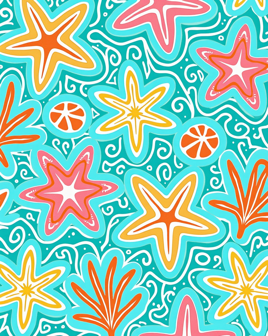 Tropical Starfish Coral Swirls Rug