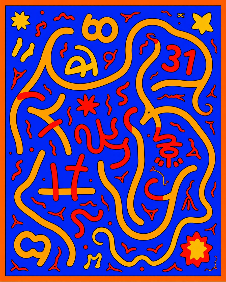 Bold Blue Orange Abstract Number Shapes Rug