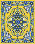 Sunny Yellow Blue Floral Medallion Rug