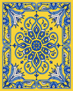 Sunny Yellow Blue Floral Medallion Rug