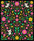 Whimsical Puppy Floral Garden Black Rug