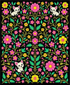Whimsical Puppy Floral Garden Black Rug