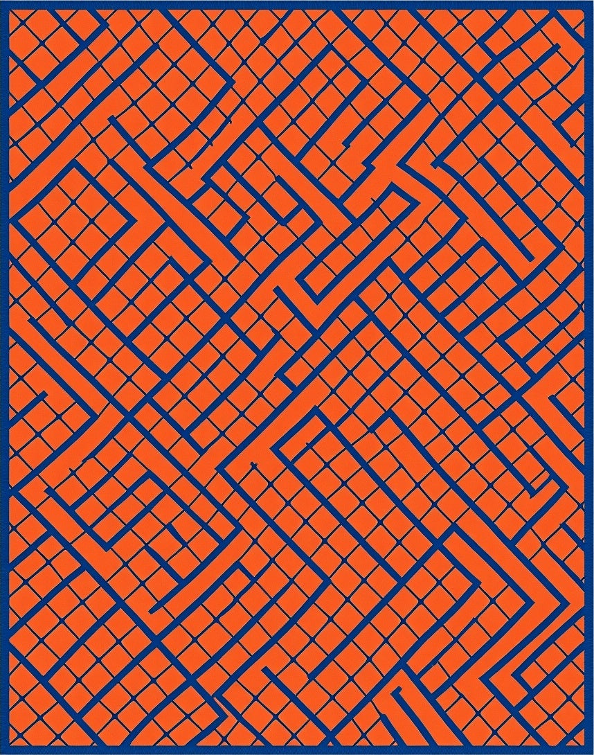 Bold Orange Blue Interlocking Maze Rug