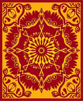 Crimson Yellow Mandala Sunburst Rug