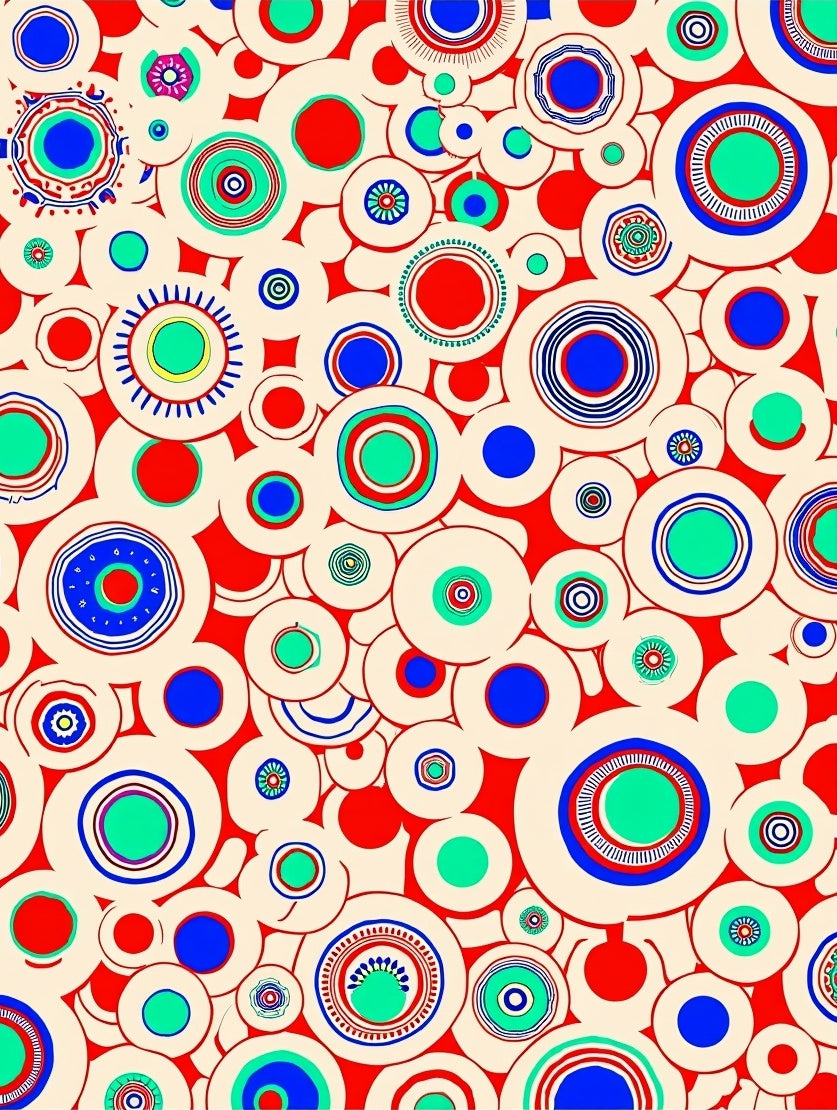 Red Circles With Blue Green Accents Rug