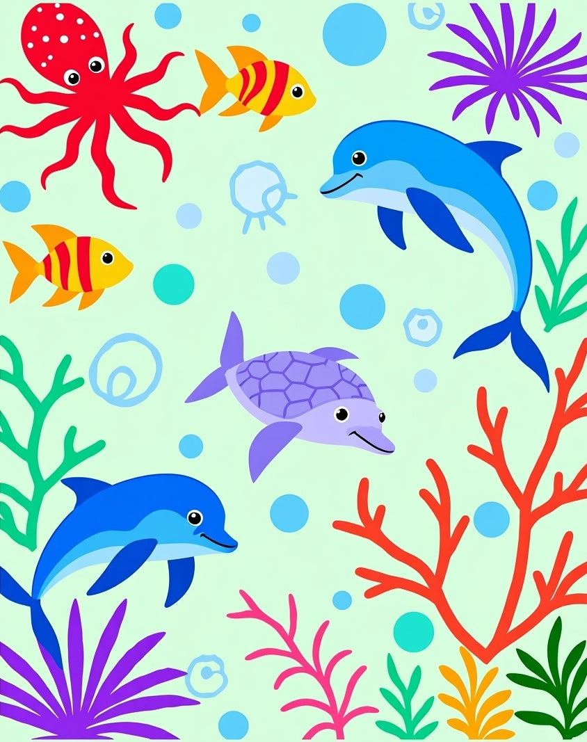 Ocean Life Dolphin Turtle Octopus Coral Rug