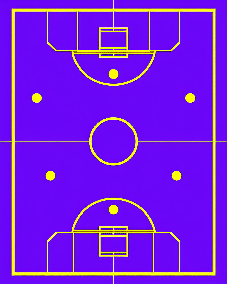 Purple Yellow Basketball Court Graphic Rug