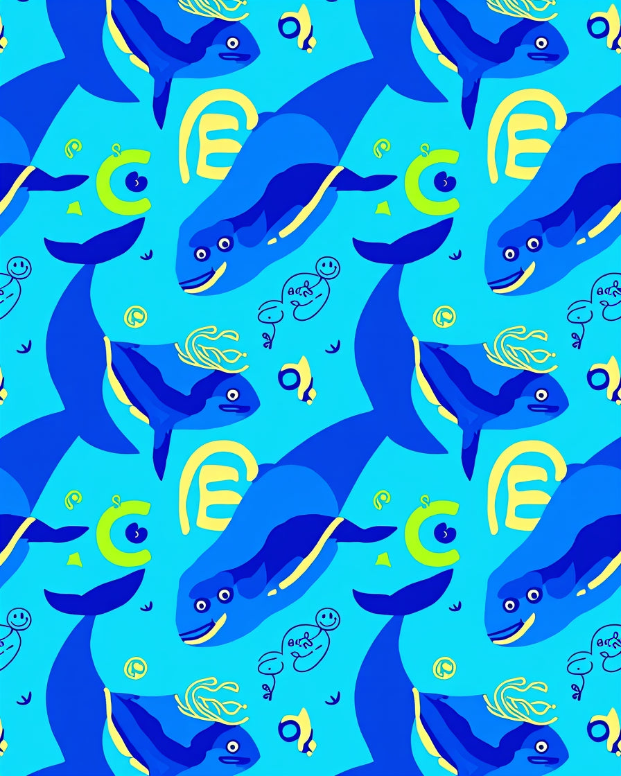 Playful Blue Whale Aquatic Scene Rug