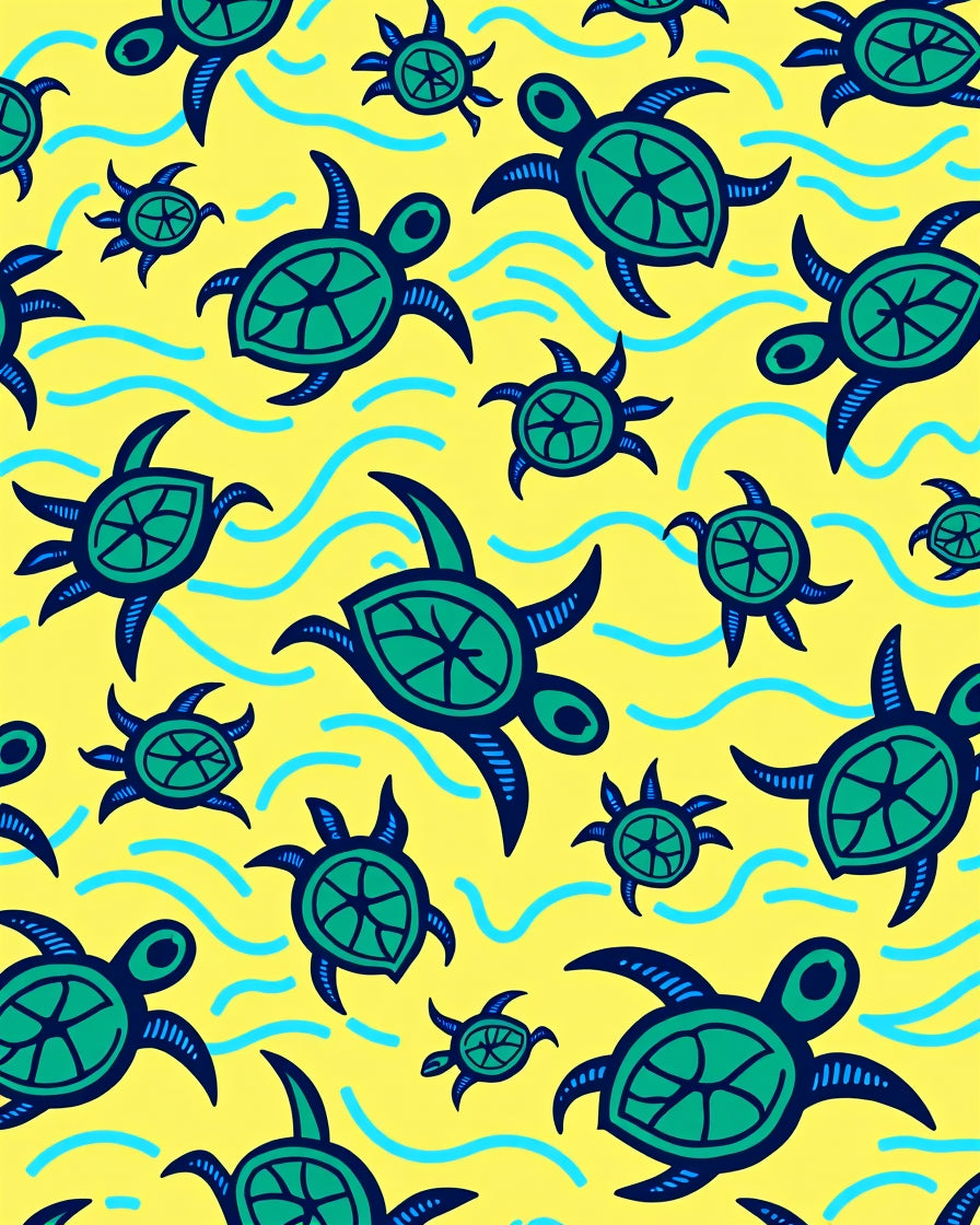 Happy Green Turtle Sea Waves Rug