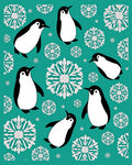 Teal Penguin Snowflake Whimsy Rug