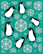 Teal Penguin Snowflake Whimsy Rug