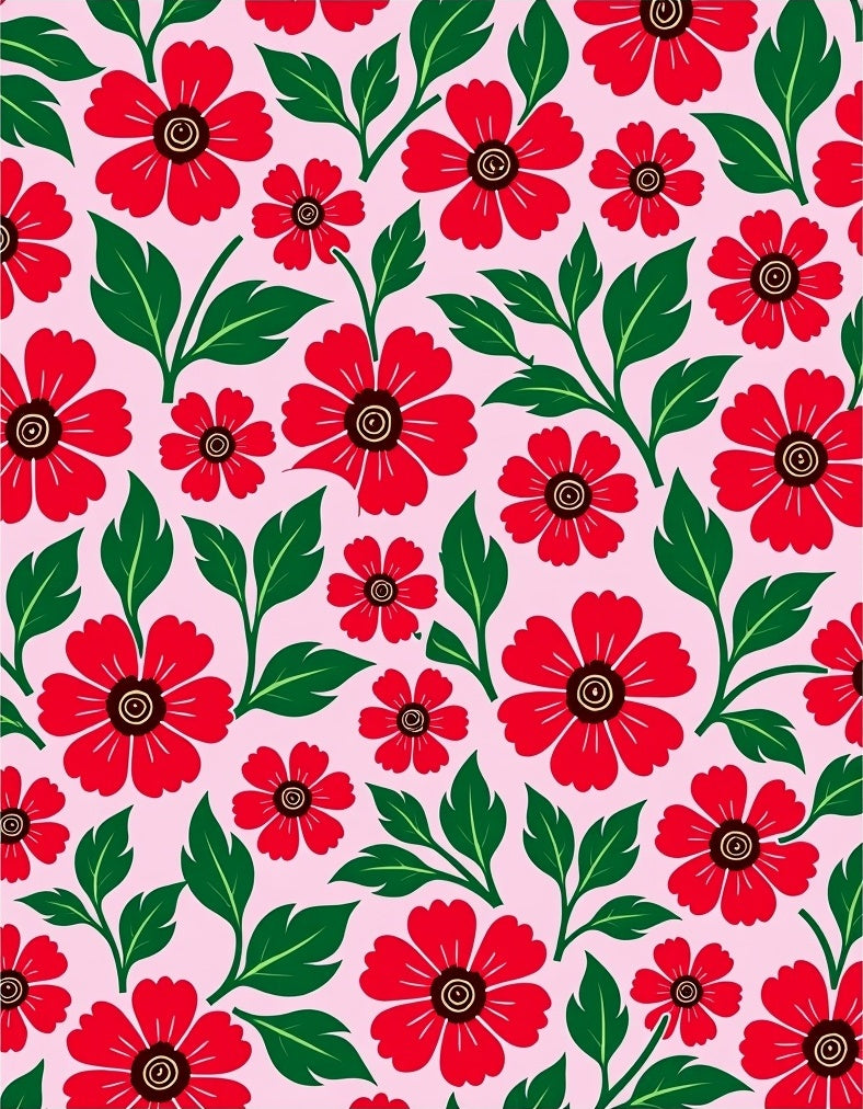 Crimson Red Flora Garden On Pink Rug