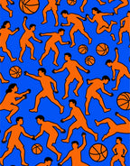 Orange Basketball Players Blue Field Rug