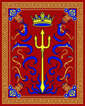 Royal Red Trident Crown Border Rug