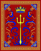 Royal Red Trident Crown Border Rug