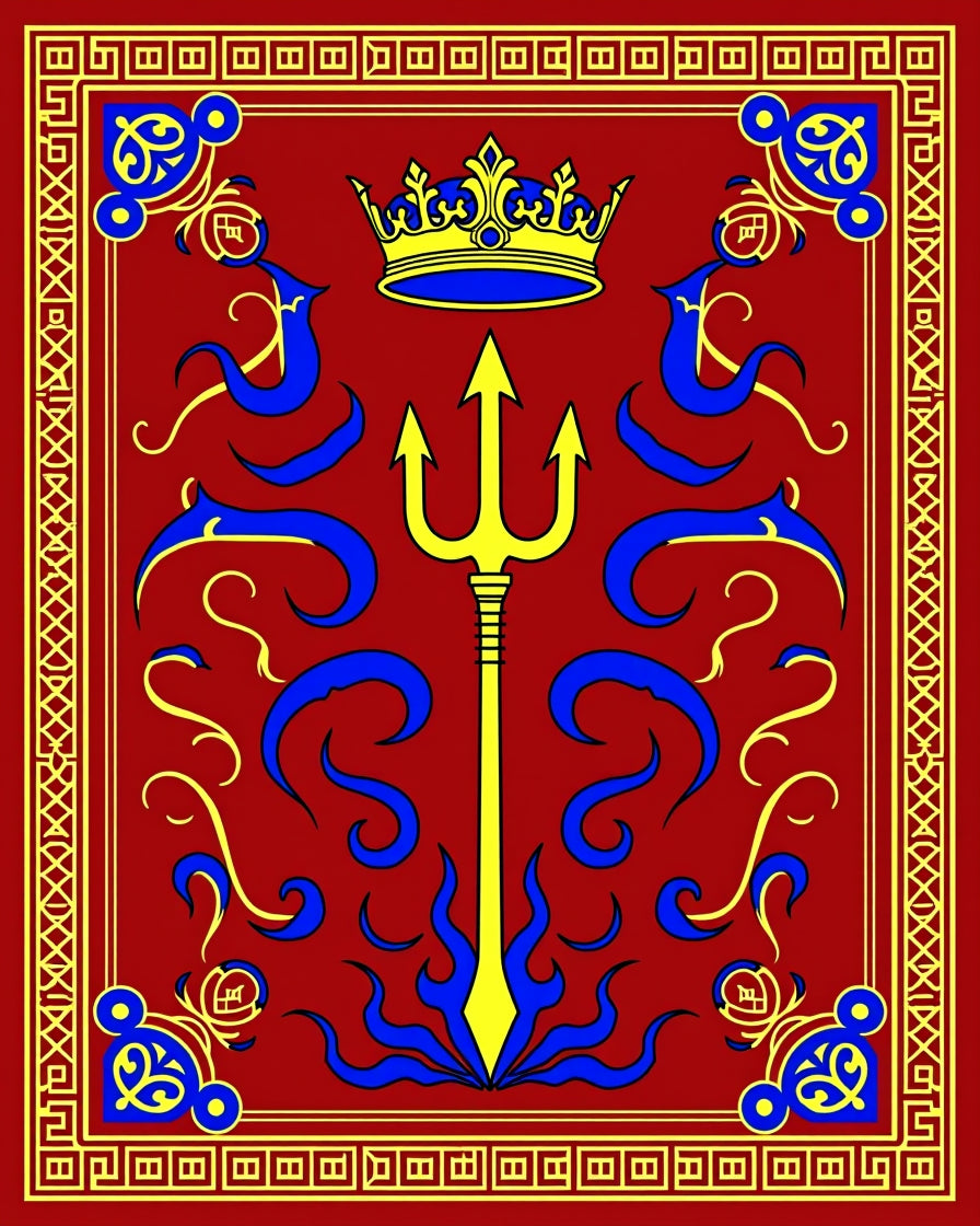 Royal Red Trident Crown Border Rug