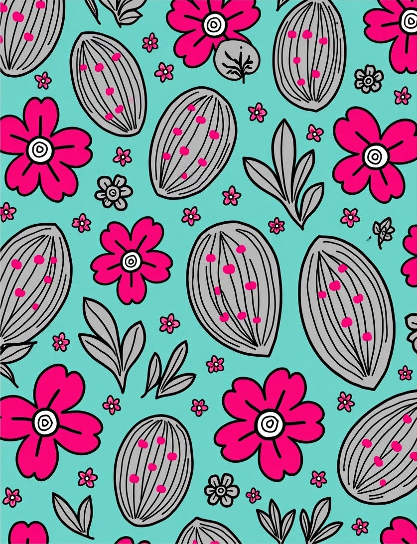Pink Floral Almond Teal Garden Rug