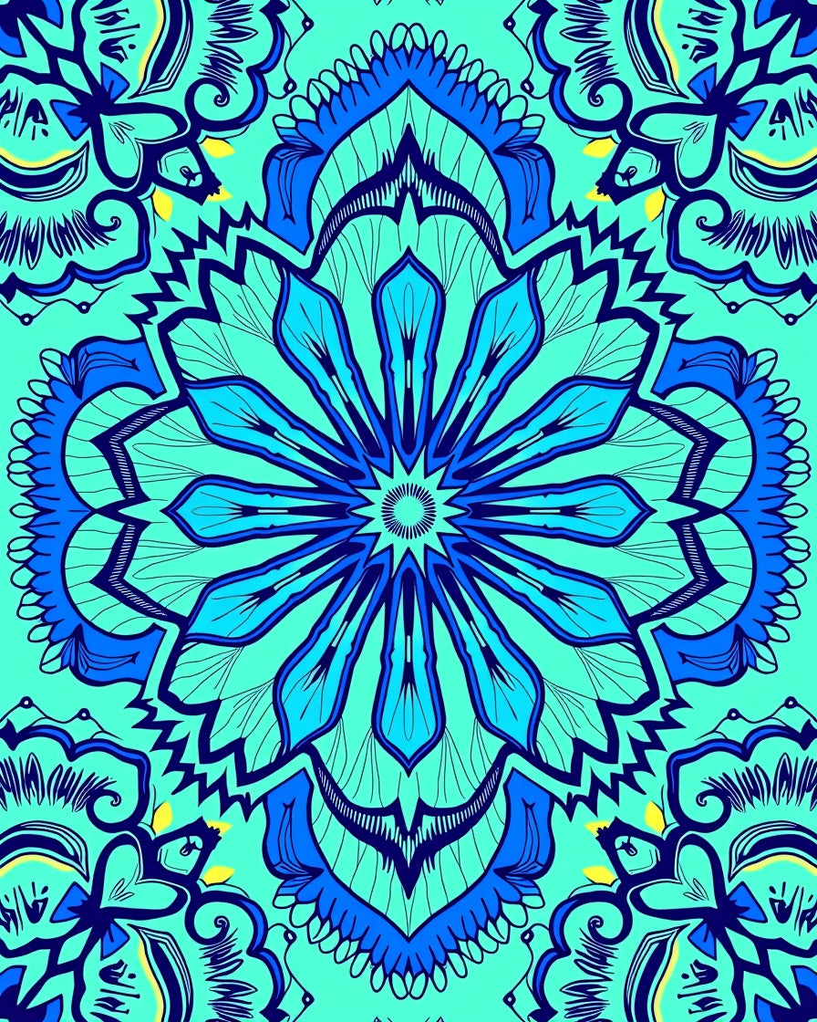 Turquoise Blue Intricate Floral Medallion Rug