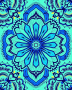 Turquoise Blue Intricate Floral Medallion Rug