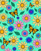 Vibrant Yellow Daisy Butterfly Medley Rug