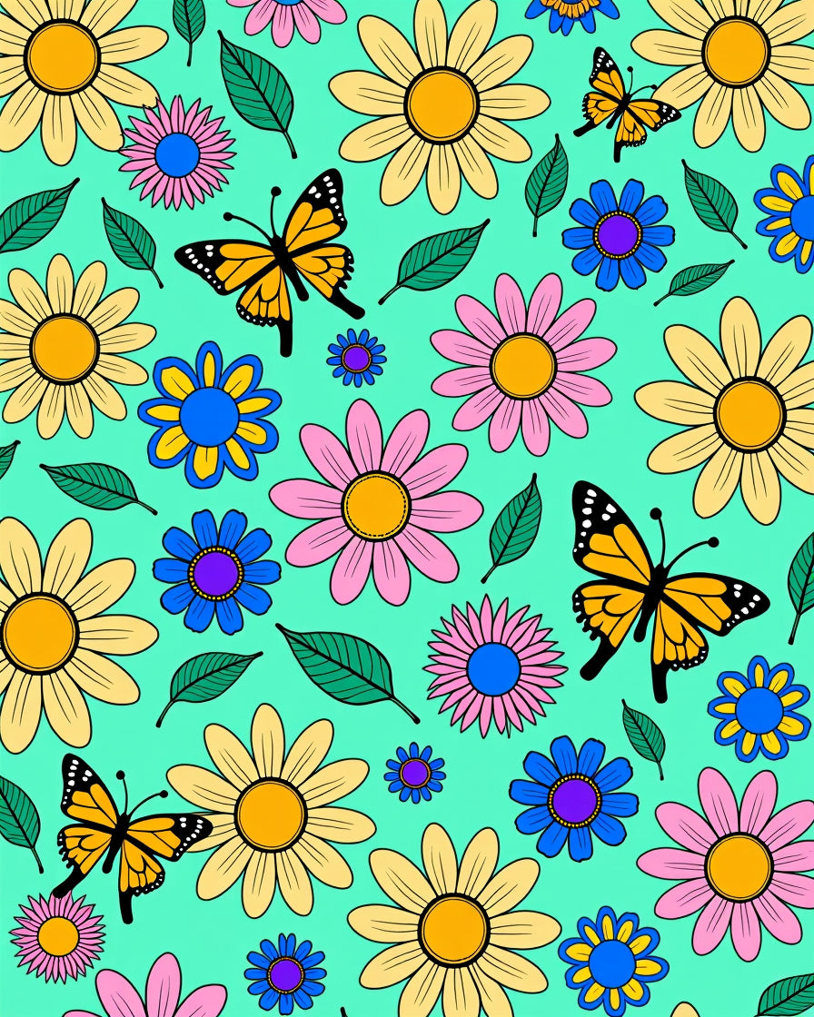 Vibrant Yellow Daisy Butterfly Medley Rug