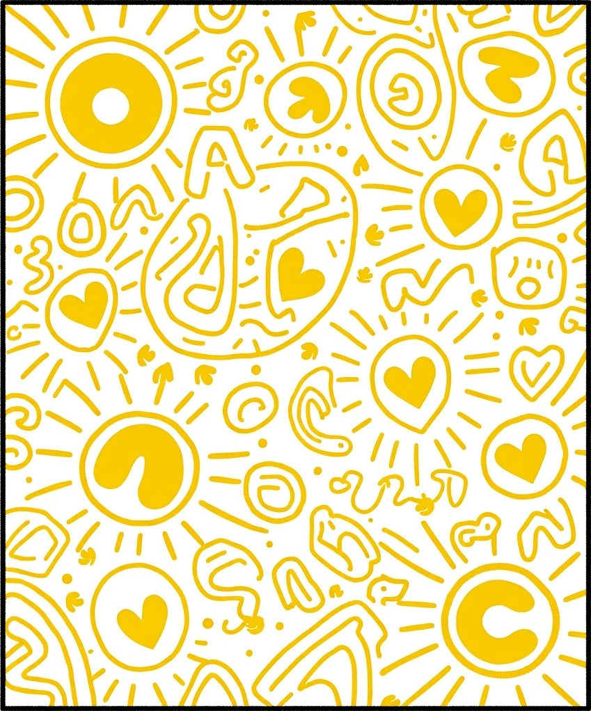 Radiant Yellow Sun Hearts Doodles Rug