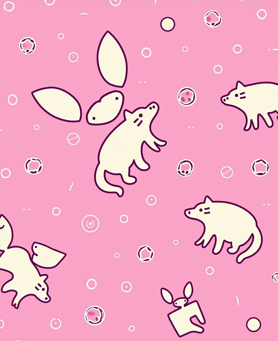 Whimsical Cream Animals Pink Circles Rug