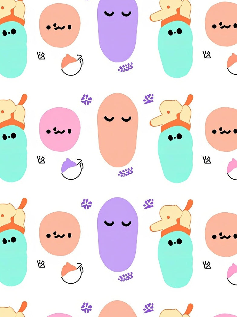 Playful Pastel Blob Characters And Accents Rug