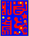 Bold Red Blue Yellow Cosmic Stars Rug