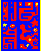 Bold Red Blue Yellow Cosmic Stars Rug
