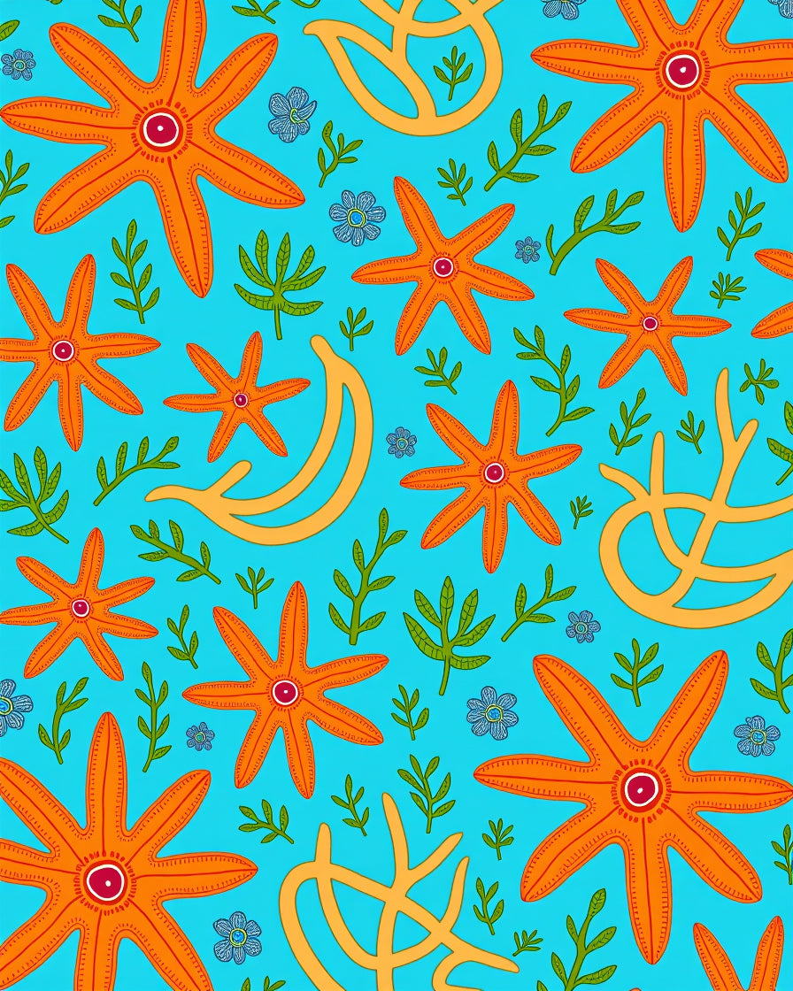 Orange Starfish Coral Blue Ocean Rug