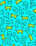 Whimsical Yellow Blue Feline Friends Rug
