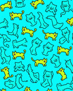 Whimsical Yellow Blue Feline Friends Rug