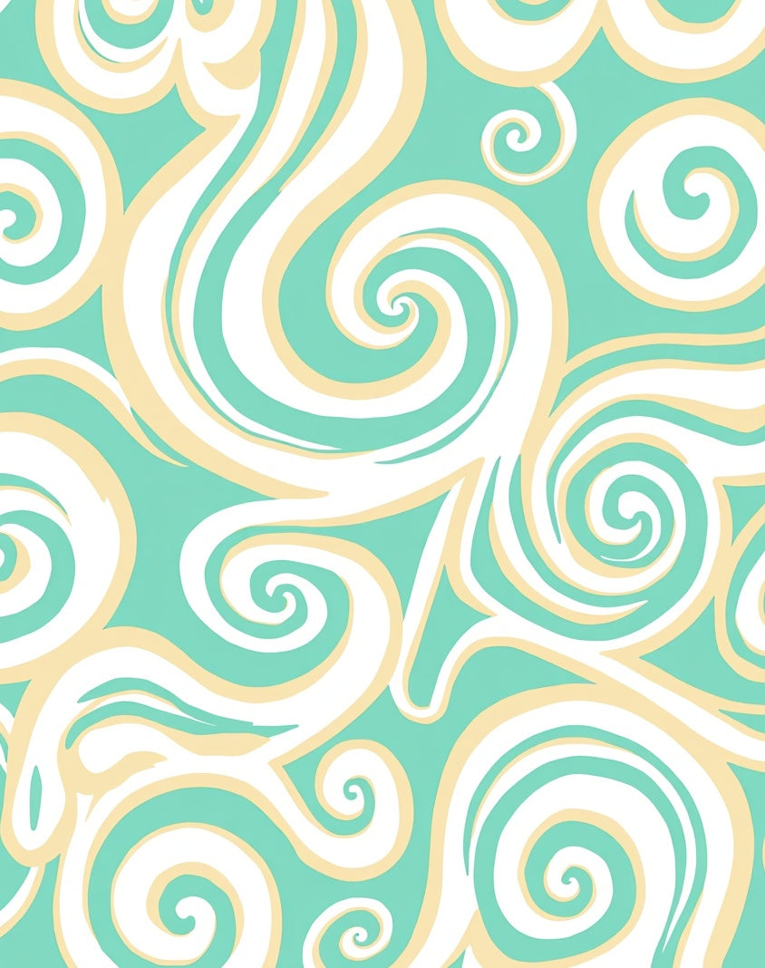 Aqua Cream Swirling Abstract Curvy Rug