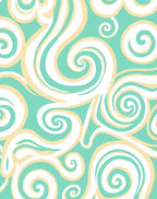 Aqua Cream Swirling Abstract Curvy Rug