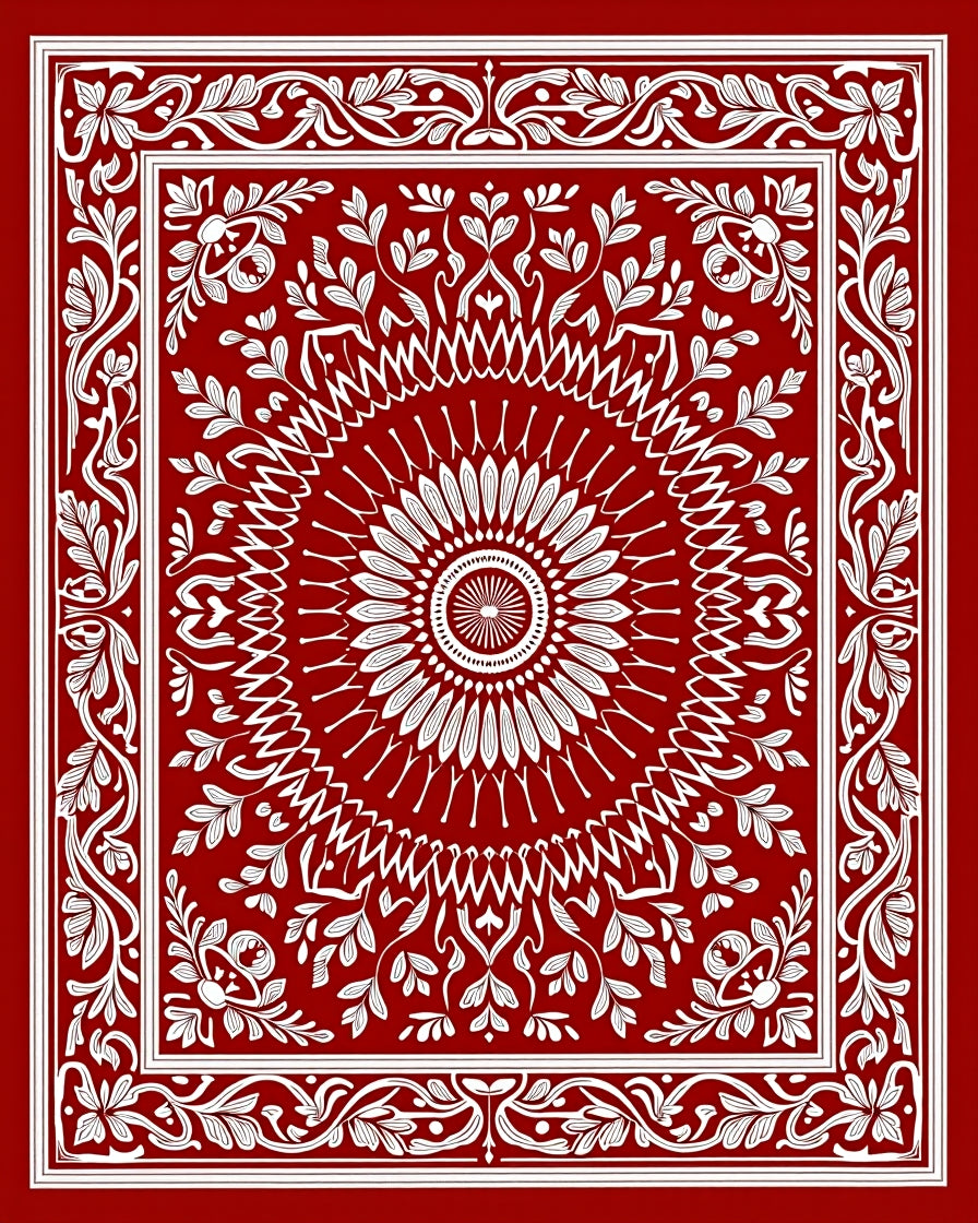 Crimson White Floral Sun Medallion Rug