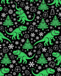 Whimsical Green Dinosaur Snowflake Christmas Trees Rug