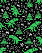 Whimsical Green Dinosaur Snowflake Christmas Trees Rug
