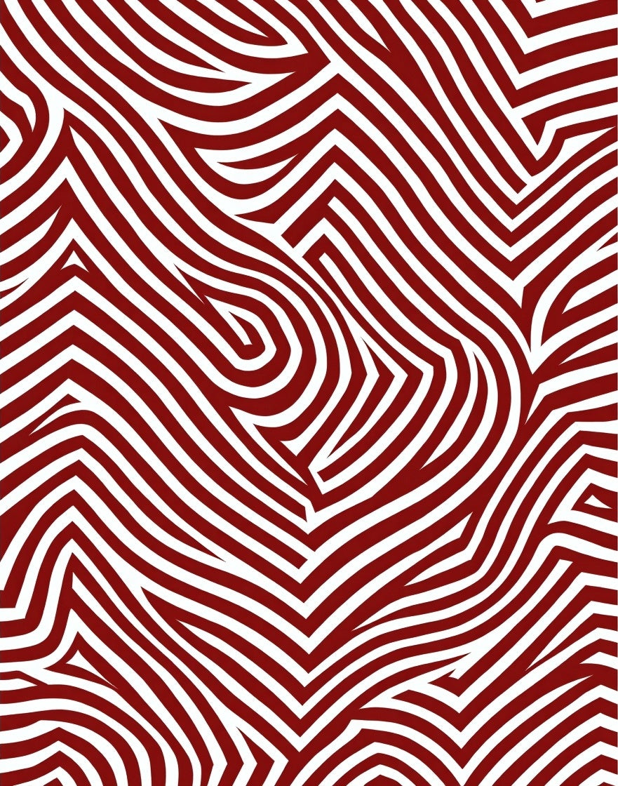 Deep Red White Interlocking Curves Rug