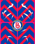 Bold Blue Red Zigzag White Birds Rug